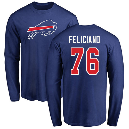 Men NFL Buffalo Bills #76 Jon Feliciano Royal Blue Name and Number Logo Long Sleeve T Shirt->buffalo bills->NFL Jersey